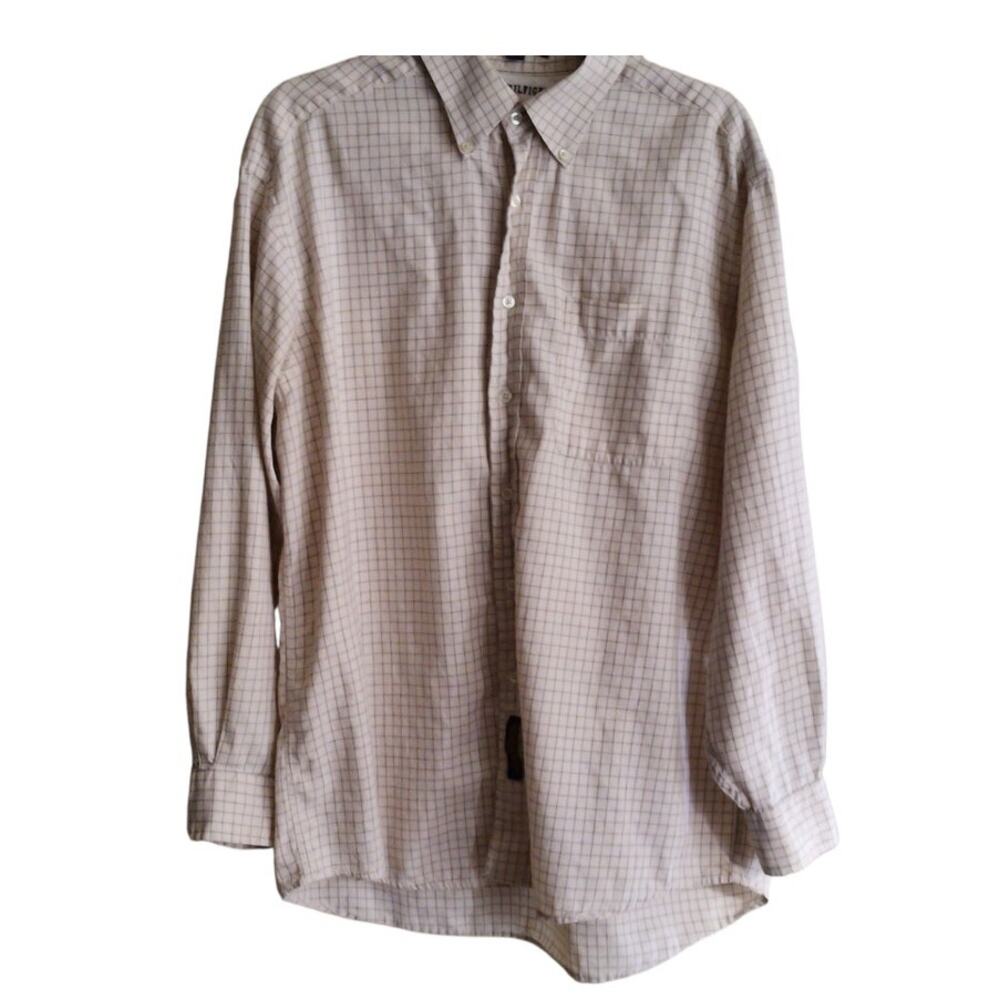 Tommy Hilfiger Mens Shirt Size 16 1/2 35 Red & Blue Checkered Cotton Long Sleeve